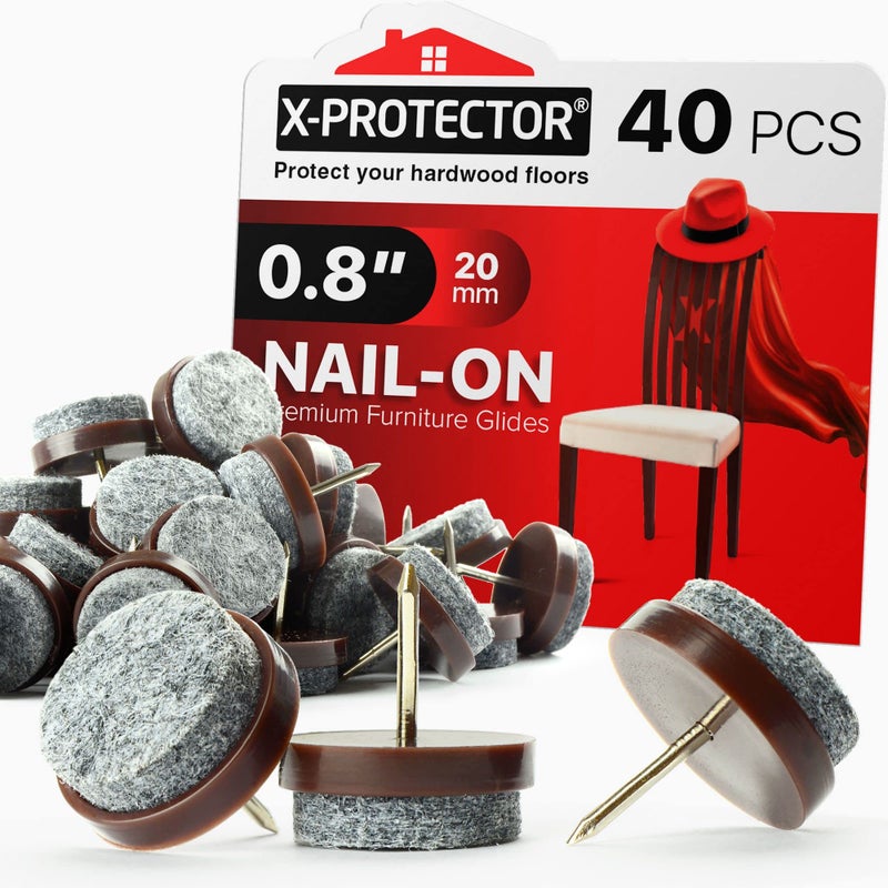 X-Protector Nail-on Felt Pads X-PROTECTOR 40 PCS - 0.8" Felt Furniture Pads - Felt Chair Pads for Hardwood Floors - Floor Protectors for Furniture Legs - Furniture Sliders for Hardwood Floors (20mm)! - Image 1